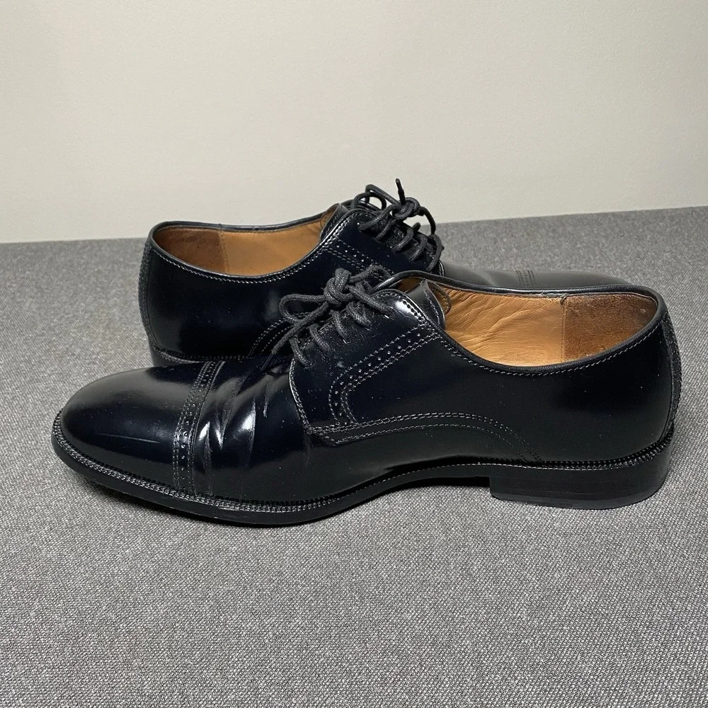 Johnston Murphy Bradford Cap Toe Derby Dress Shoes 10D Sheepskin Black 15-1771